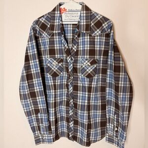 Stylish Plaid Button Down Shirt - Brown and Blue